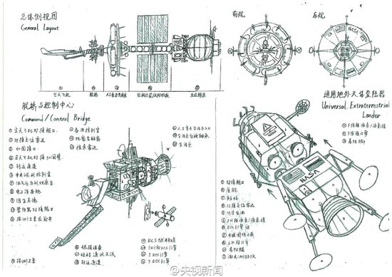 南京高校"学霸"手绘航天器设计图(图)