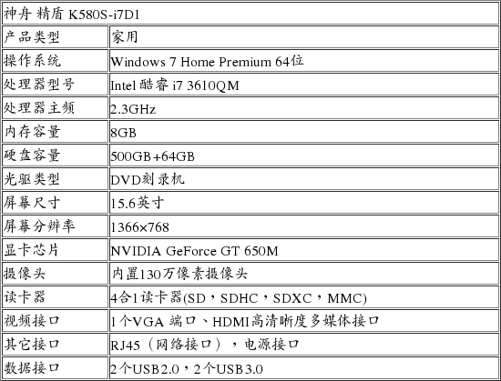 强性能低功耗 神舟k580s预装win7系统